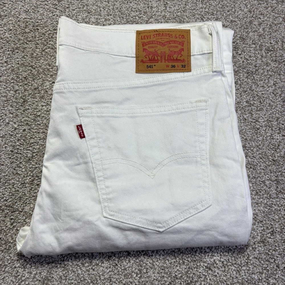 Levis 541 Athletic Taper Jeans Mens 36x32 White Stretch Denim Pants Casual